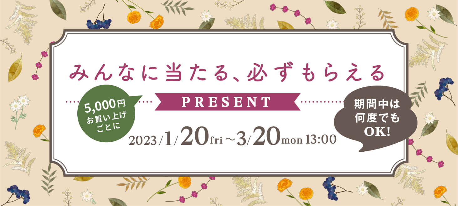みんなに当たる、必ずもらえるプレゼント 1/20(金)~3/20(月)13:00